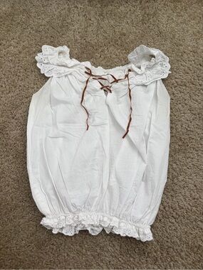 White Eyelet Ruffle Tie-Front Women's Top